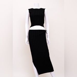 Aya Muse Black Rib Knit Midi Dress Two-Piece Set